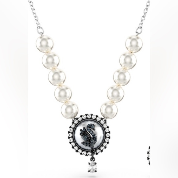 Swarovski Swan Crystal pearl, Swan, Gray, Rhodium plated Necklace NWT - Picture 1 of 9